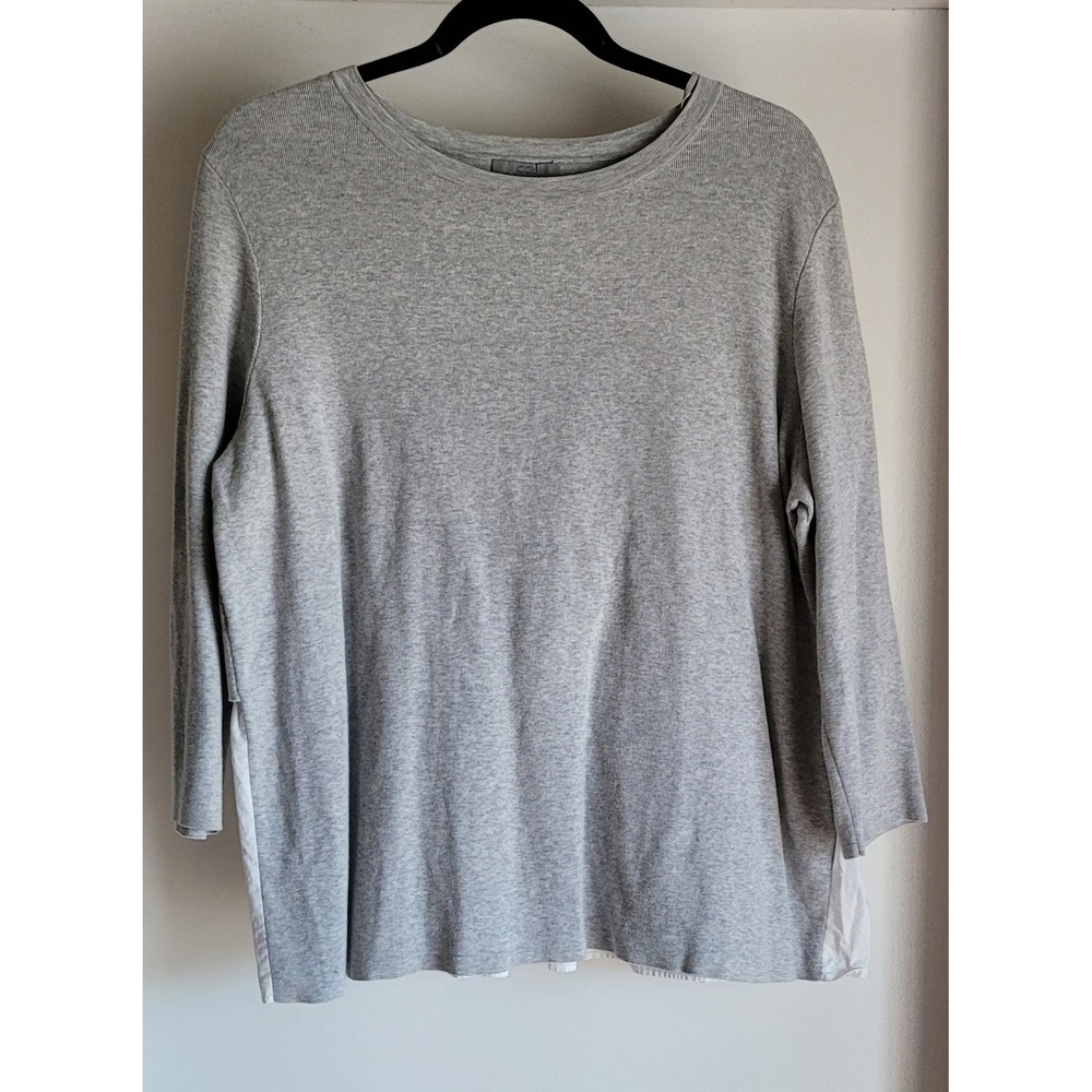 COS Sweater Women M Grey White Round Neck Long Sleeve Cotton Pullover Top